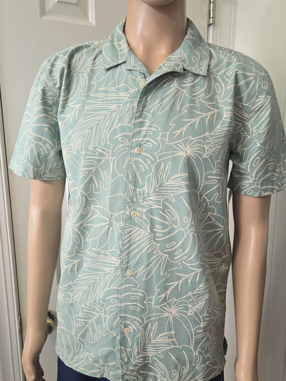THEREABOUTS BOYS HUSKY GREEN SHORT SLEEVES FRONT BUTTON TROPICAL COTTON SHIRT XL